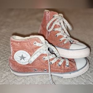 Converse Chuck Taylor All Star Hi Top Pink Velvet Sneakers Size Junior 13